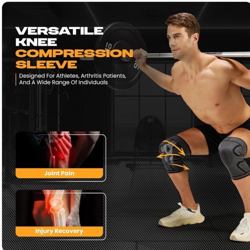 BRAND NEW ~ Set/2 Compression Sleeve Knee Braces Pain Relief Arthritis ~ MEDIUM
