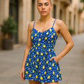 NWT ~ CIDER Short Blue with Yellow Lemons Wrap SKORT Dress ~ Women's Size MEDIUM