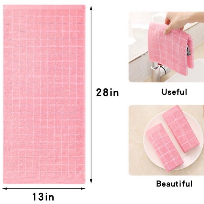 BRAND NEW ~ Set/4 Pink Checked 100% Cotton Soft Terry Cloth Kitchen Dish Towels