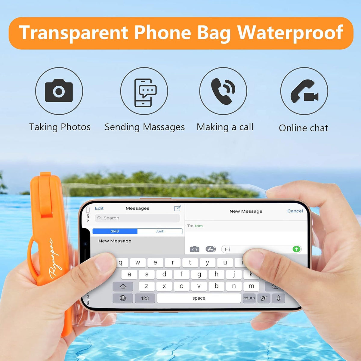 BRAND NEW ~ Set/2 Rynapac Orange & Blue Waterproof Phone Pouch Bag & Lanyard