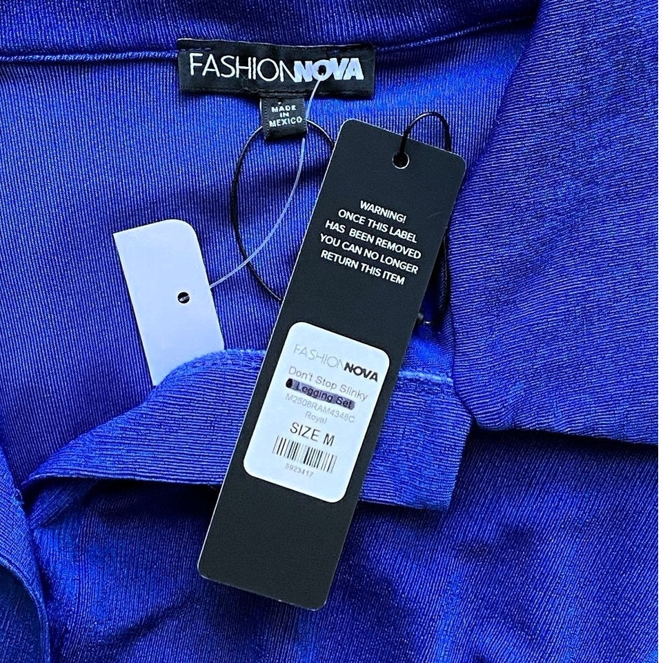 NWT ~ FASHION NOVA Royal Blue Don't Stop Slinky Button Front Top ~ Women's MED.