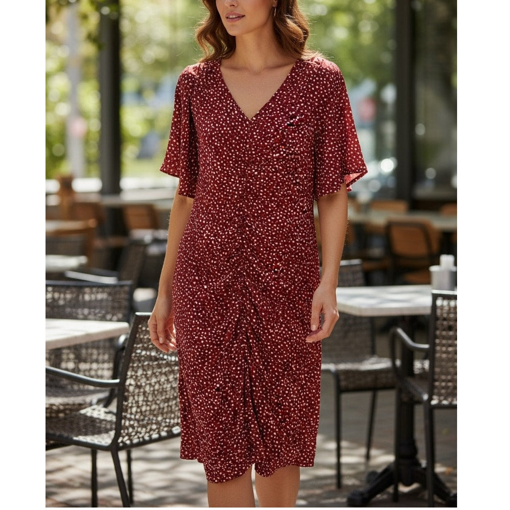 NWT ~ Red & White Ruched Front Dress ~ Open Drape Sleeveless Sleeves ~ Plus XXL
