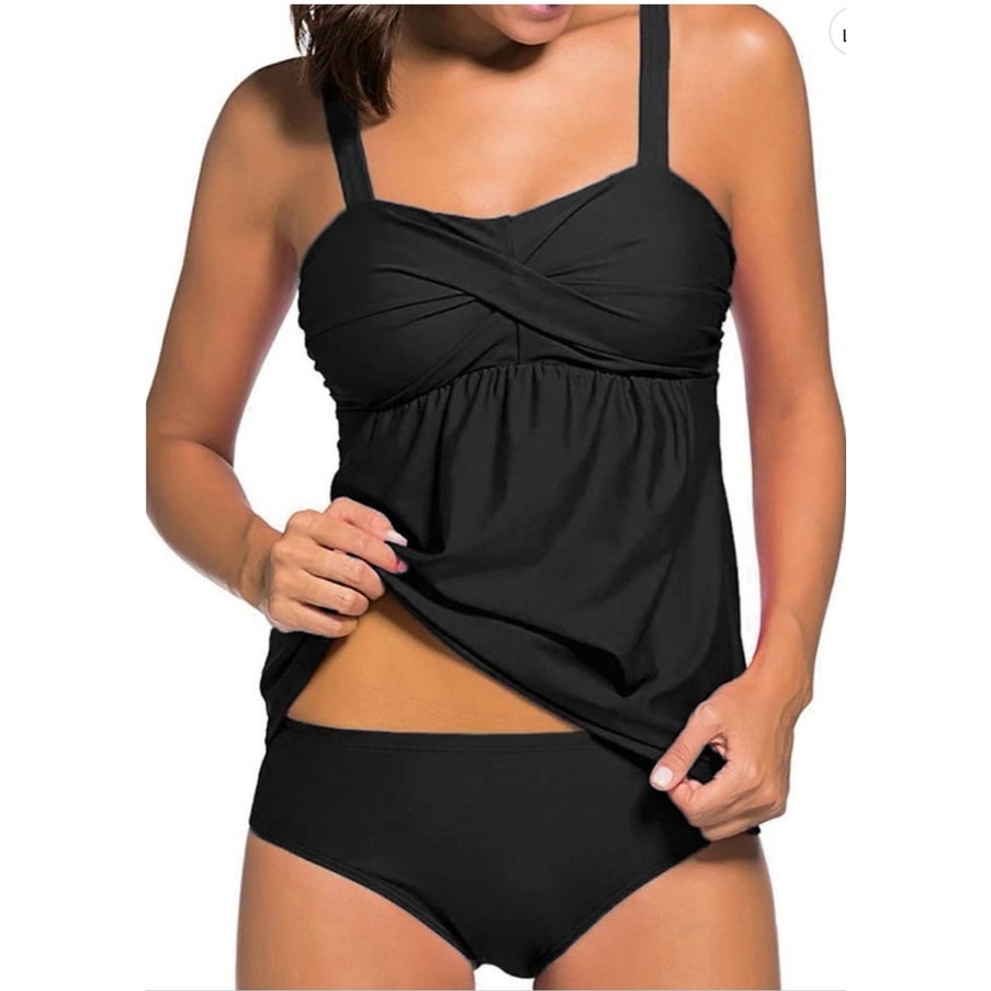 NWT ~ Women's Black 2pc Tankini Swimsuit Summer Bathing Suit ~ Size LARGE