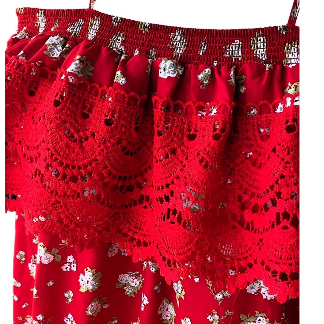 NWT ~ NOBO Boho Red Floral On Off Shoulder Bohemian Blouse ~ Women's Jr's XXL 19