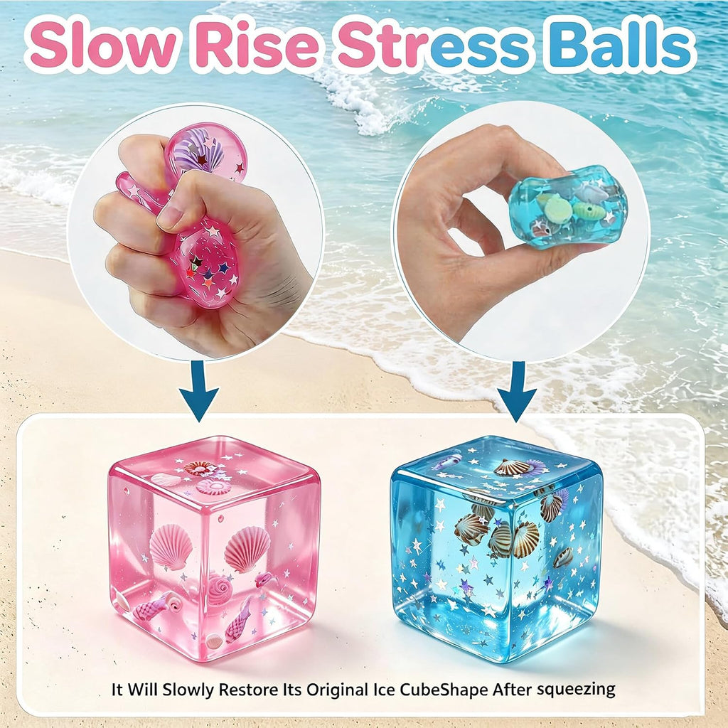 BRAND NEW ~ 4 Ice Cube Squishy Slow Rising Sensory Fidget Toy Stress Ball Cubes