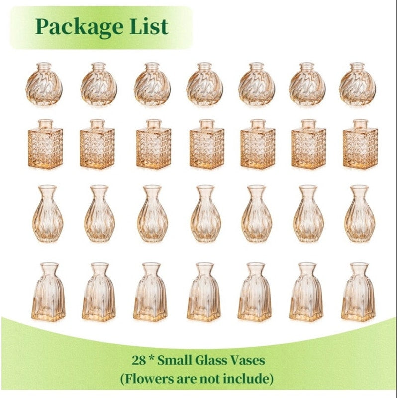 BRAND NEW ~ Set of 28 Small Vintage Champagne Colored Glass Bud Vases