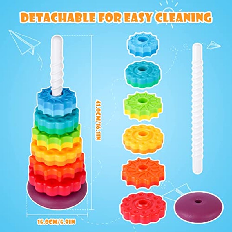 BRAND NEW ~ Colorful Spinning Stacking Toy Rainbow Tower Dual Color Wheels