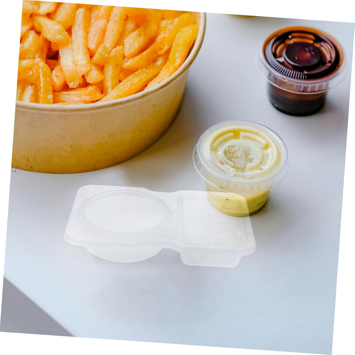 BRAND NEW ~ Set/8 Plastic Leakproof Condiment Double Containers 8 Lids & Sporks