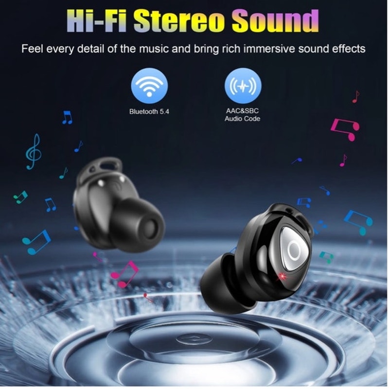 BRAND NEW ~ Black Wireless Earbuds Bluetooth 5.4 In-Ear Waterproof Earphones