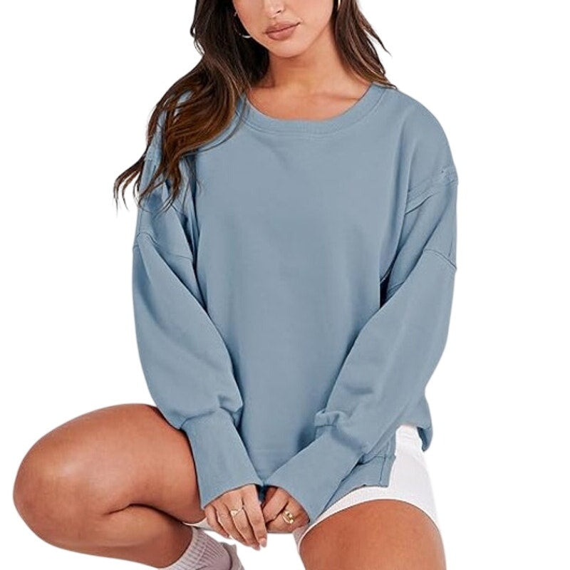 NWT ~ Women's Oversized Light Blue Hi-Lo Tunic Sweatshirt Raw Edge ~ Small