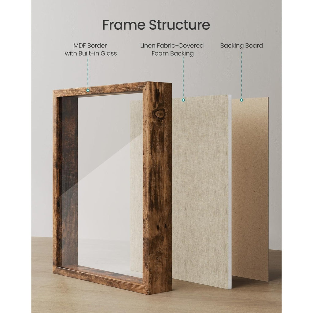 BRAND NEW ~ Rustic Brown 11x14 Shadow Box Frame & Push Pins Linen Fabric Backing