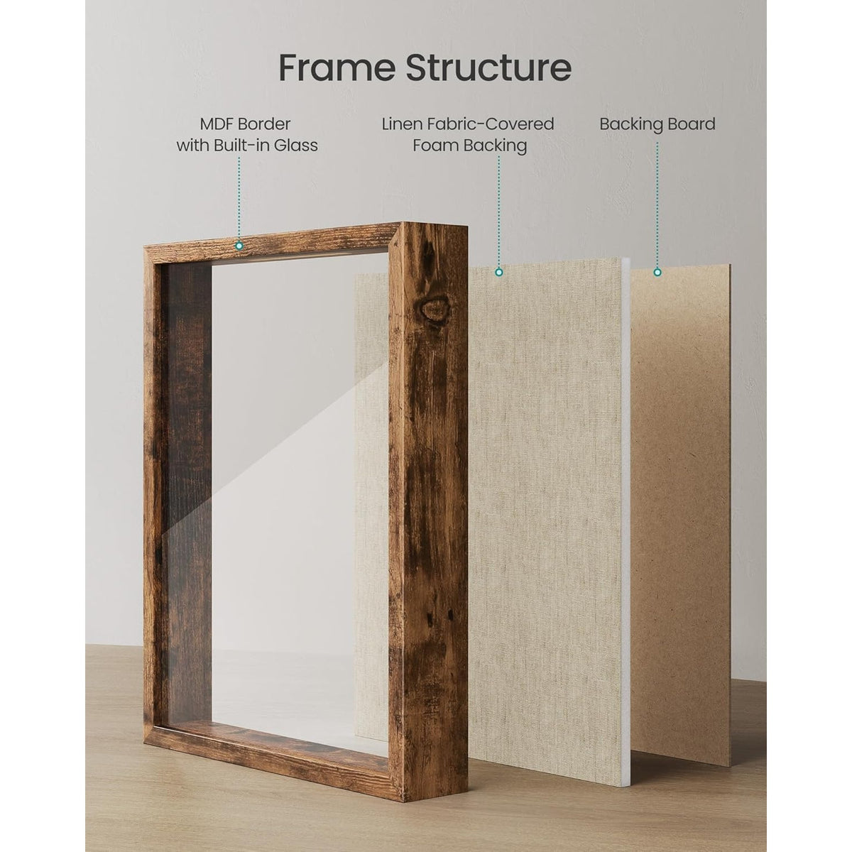 BRAND NEW ~ Rustic Brown 11x14 Shadow Box Frame & Push Pins Linen Fabric Backing