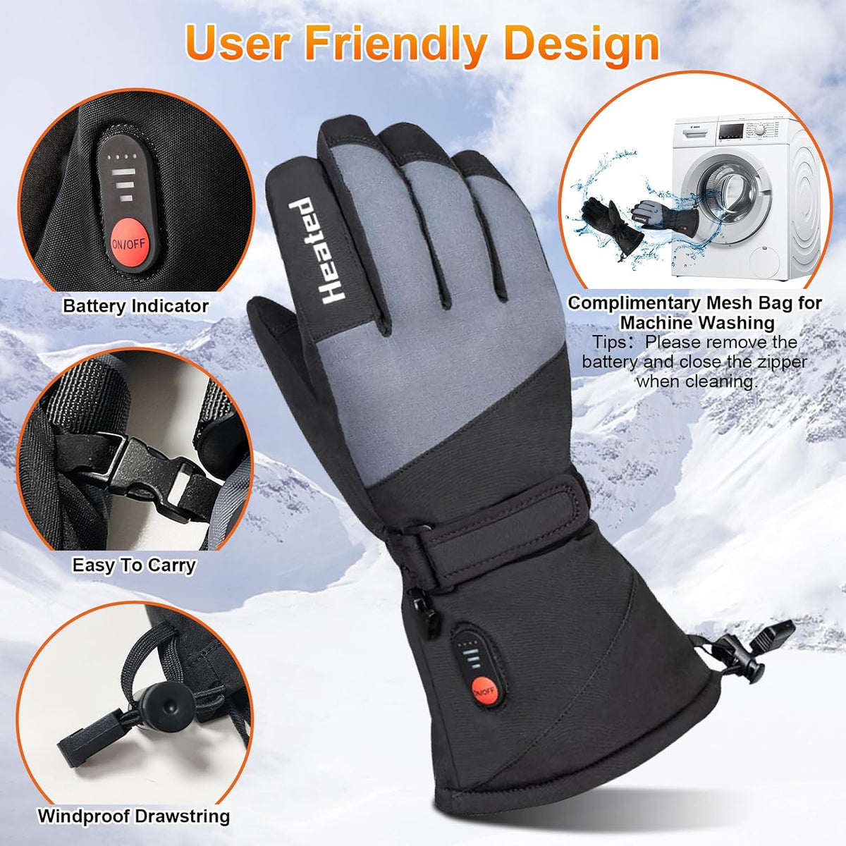 BRAND NEW ~ Black Rechargeable Heated Winter Gloves ~ Size L ~ 3 M Thinsulate