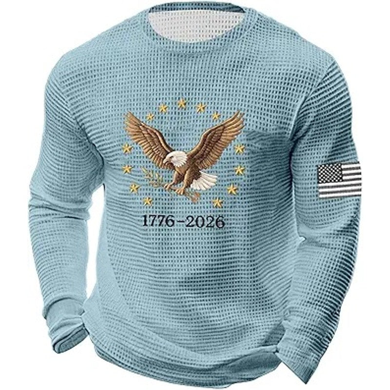 NWT ~ Men's Blue Waffle Knit Americana Patriotic Eagle 1776-2026 Pullover ~ 3X