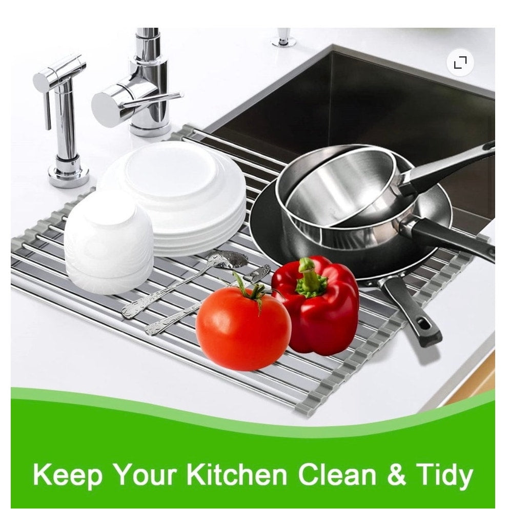 BRAND NEW ~ Stainless Steel Roll Up Kitchen Sink Dish Drying Rack Over The Sink