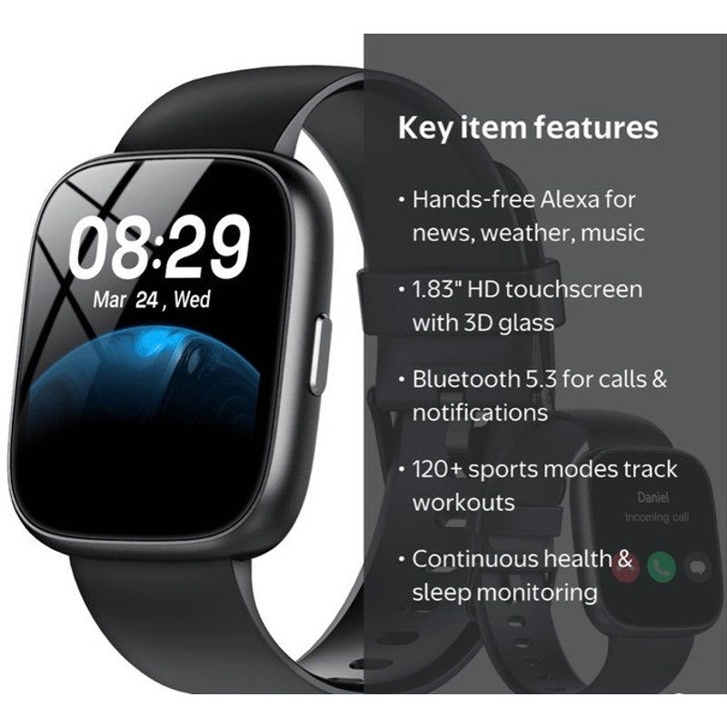 BRAND NEW ~ Black Smart Watch for Android iPhone Alexa Touchscreen Smartwatch