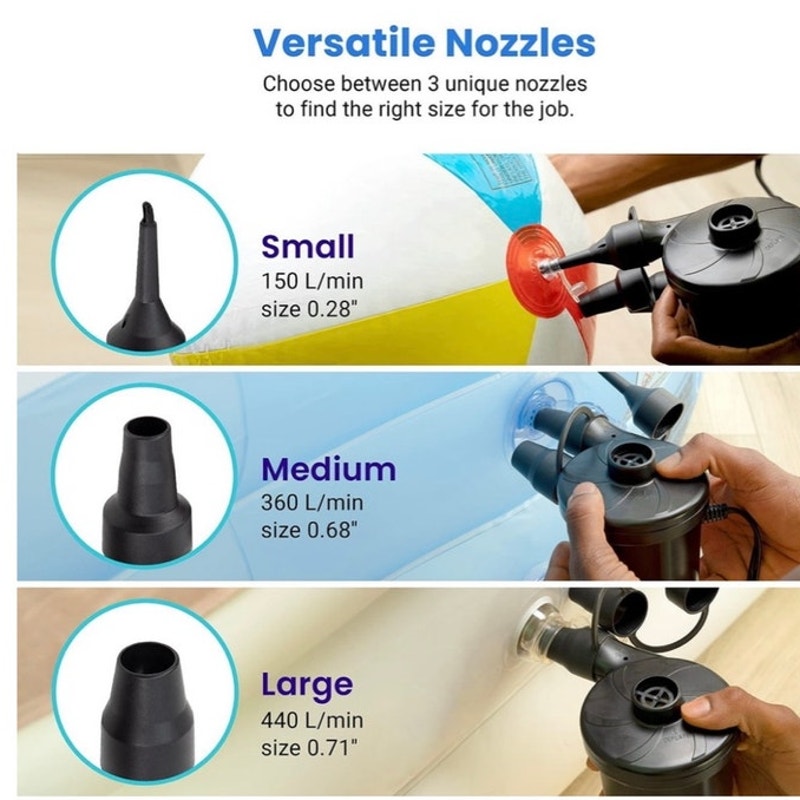 BRAND NEW ~ Quick Electric Black Portable Air Pump Inflator Deflator & 3 Nozzles
