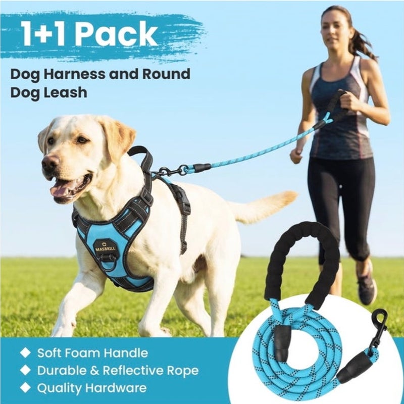 BRAND NEW ~ Blue Reflective Adjustable Padded Dog Harness Handle & Leash ~ LARGE