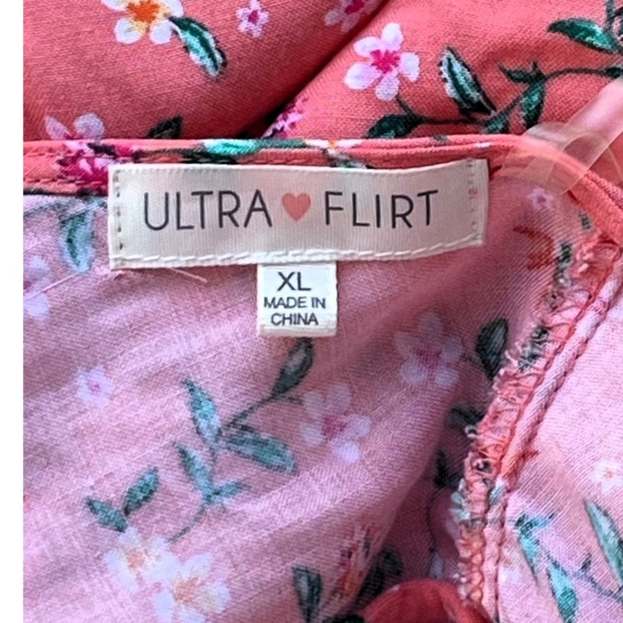 NWT ~ ULTRA FLIRT Coral Calico Boho Backless Bohemian Smocked Dress ~ Women's XL