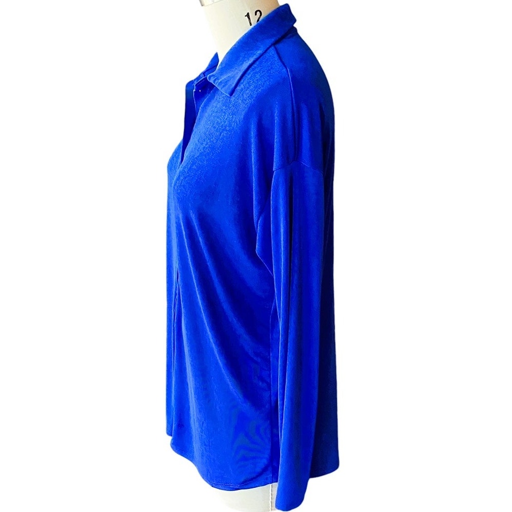 NWT ~ FASHION NOVA Royal Blue Don't Stop Slinky Button Front Top ~ Women's MED.