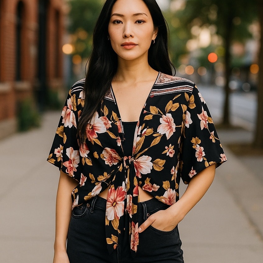 NWT Floral Kimono Wrap Blouse by Maurices ~ Women's Top Size "One Size"