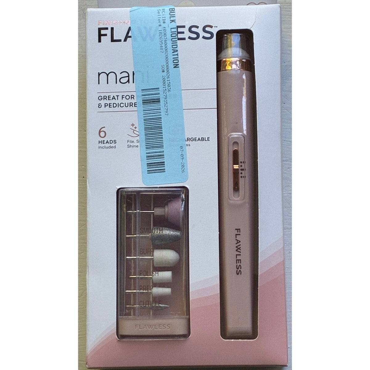 BRAND NEW ~ Pink Rechargeable Nails Mani Pedi File Device & 6 Attachments LED