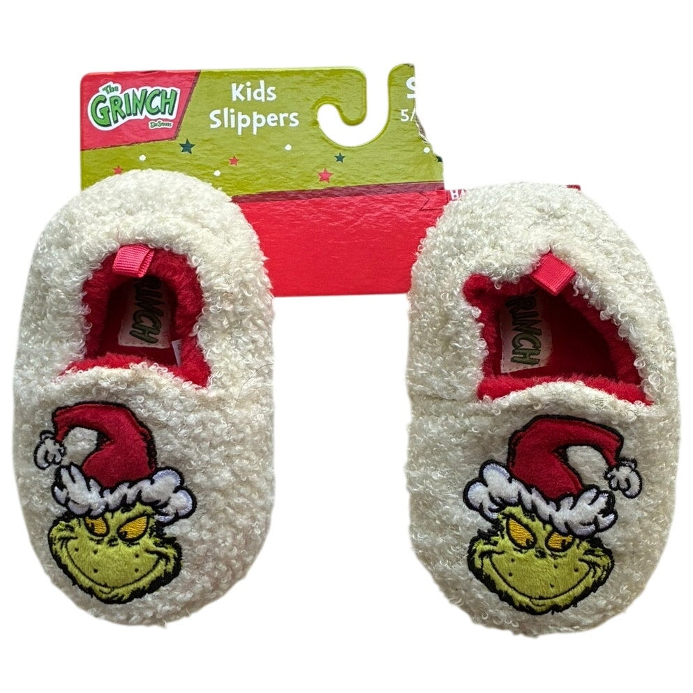 NWT ~ Dr. Seuss Christmas The Grinch Children's Kids Slippers ~ Boys Girls 5/6