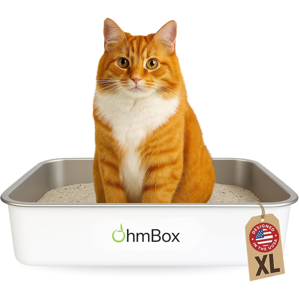 BRAND NEW ~ OHM Stainless Steel Rust Proof Metal NonSlip White XL Cat Litter Box
