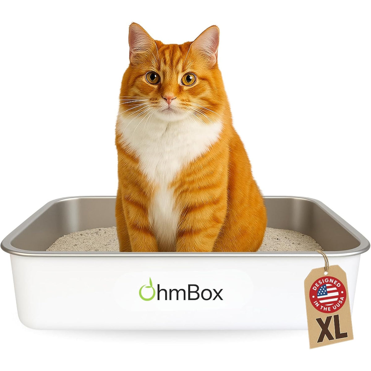 BRAND NEW ~ OHM Stainless Steel Rust Proof Metal NonSlip White XL Cat Litter Box