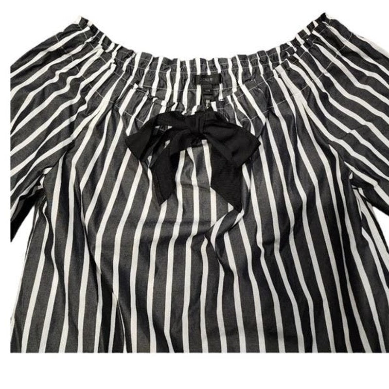 NWT ~ J.CREW Off The Shoulders Black & White Striped Blouse ~ Women's Size XXS
