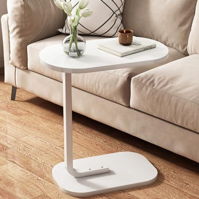 NWT ~ White Wooden C Shaped Modern Side Table ~ Fits Over Couch Bed Chair