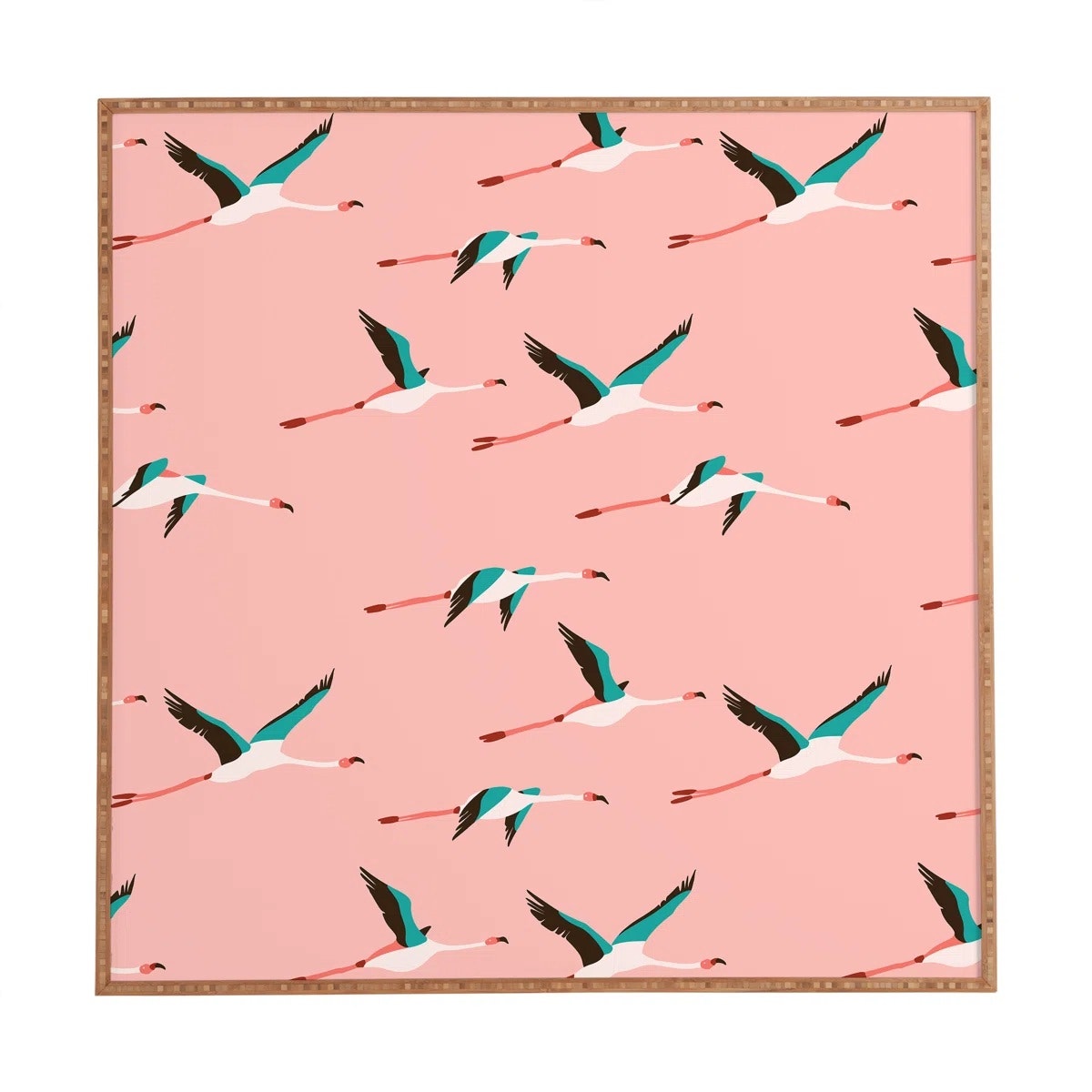 NWT ~ Flamingo Pink - Large Bamboo Framed Graphic Art Print on Wood 30" x 30"