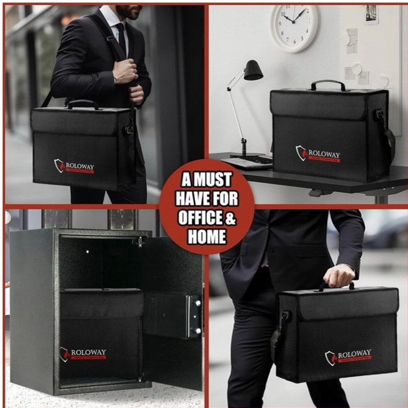 BRAND NEW ~ Large Black Heat Insulated Fireproof Document Bag & Money Pouch