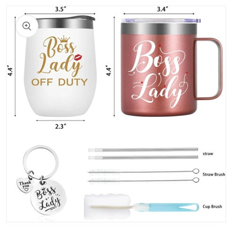 BRAND NEW ~ 12oz Stainless Steel "Boss Lady" Vacuum Insulated Tumbler Set & Acc.