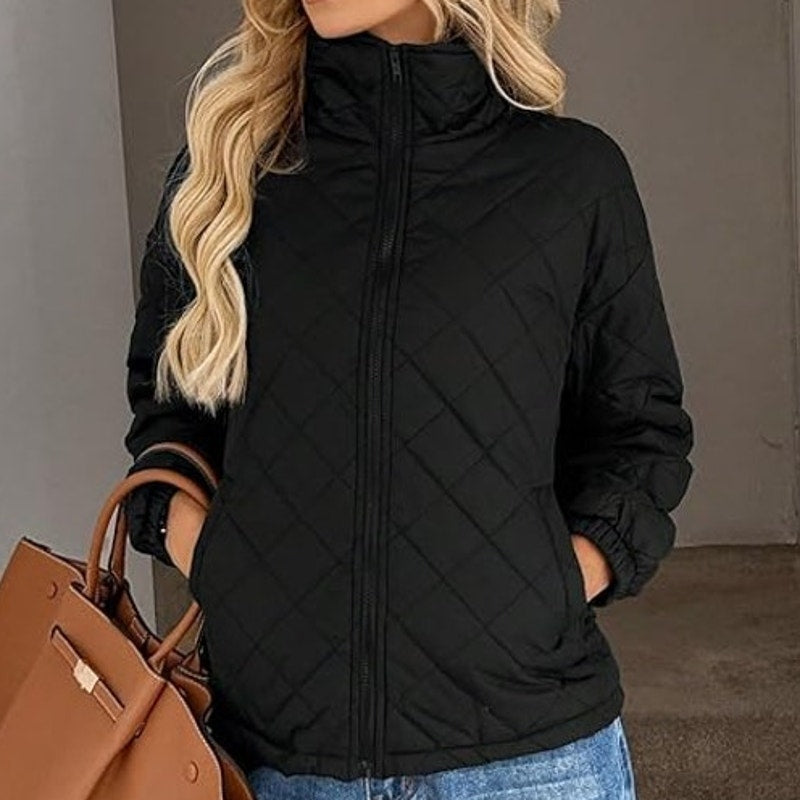 NWT ~ Women's Short Black Quilted Gray Fur Sherpa Lined Jacket Coat Plus Size 2X