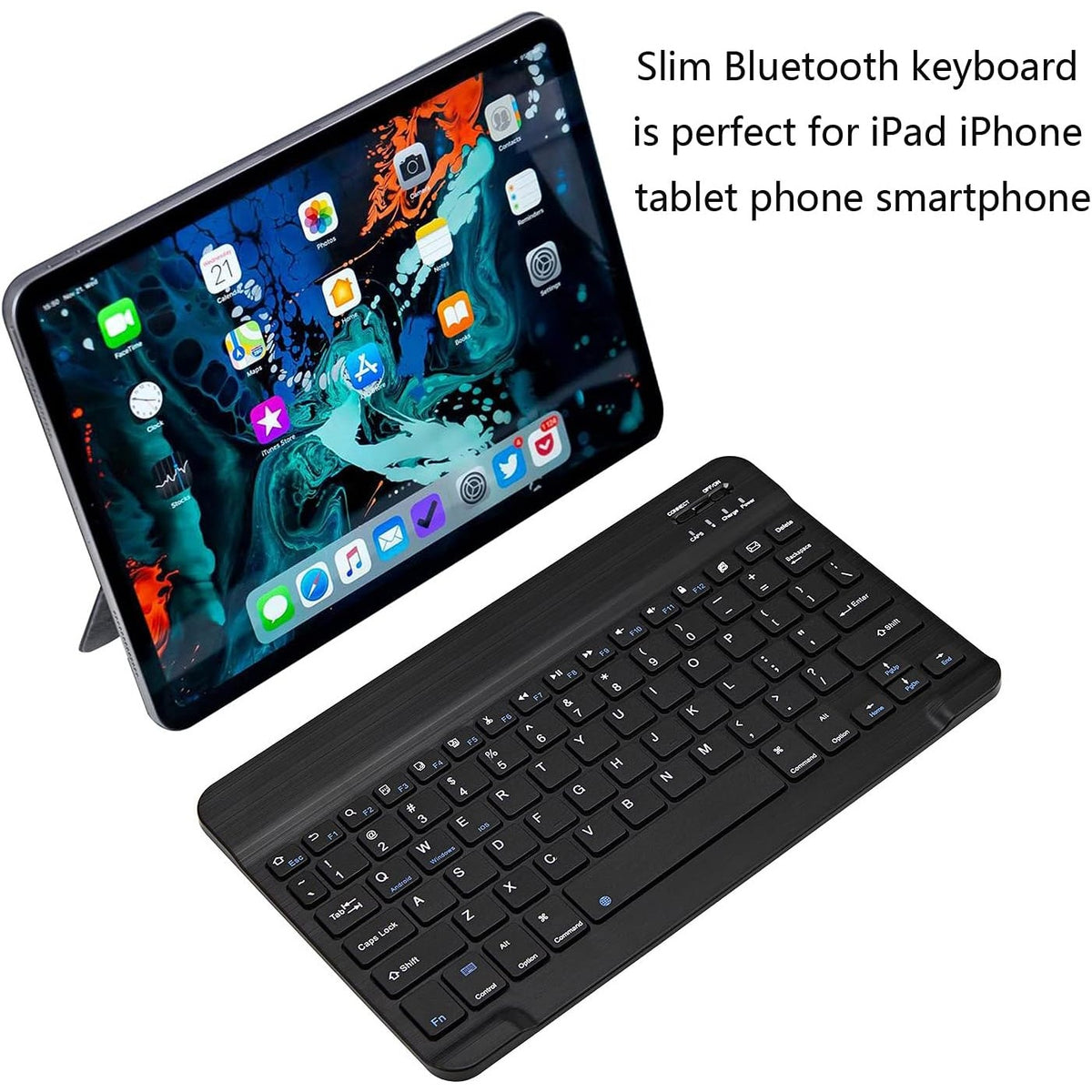 BRAND NEW ~ Black Ultra-Slim Bluetooth Portable Wireless Rechargeable Keyboard