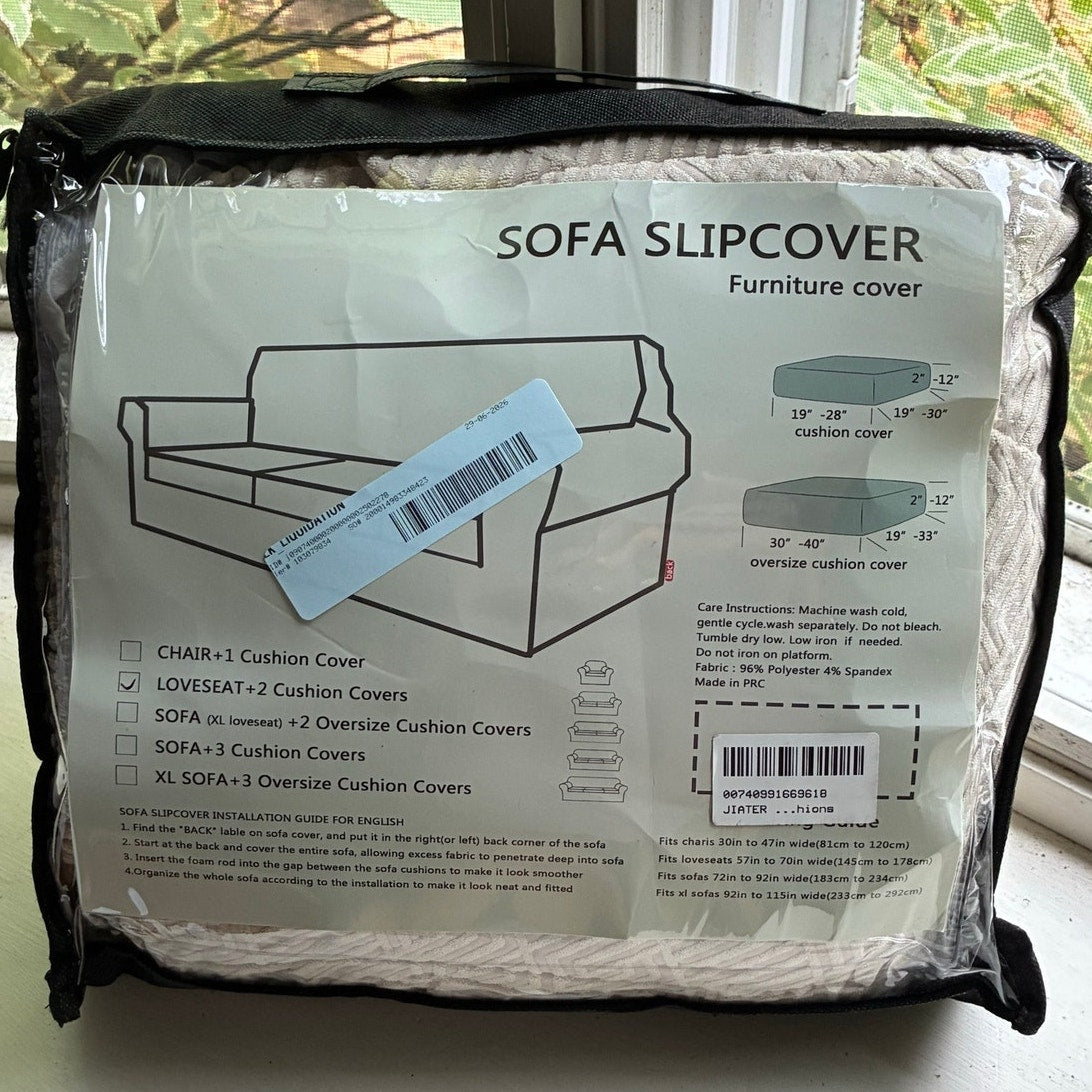 BRAND NEW ~ 3pc Light Beige Stretchy Washable Slipcover Loveseat Sofa Cover