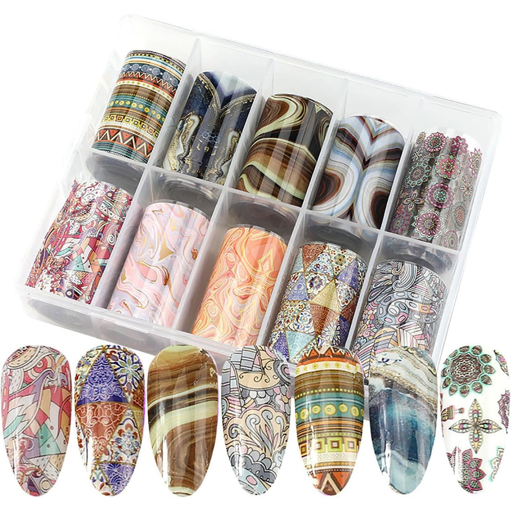 BRAND NEW ~ 10 Rolls Retro Nail Foil Holographic Paper Marble Transfer Decals