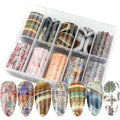 BRAND NEW ~ 10 Rolls Retro Nail Foil Holographic Paper Marble Transfer Decals