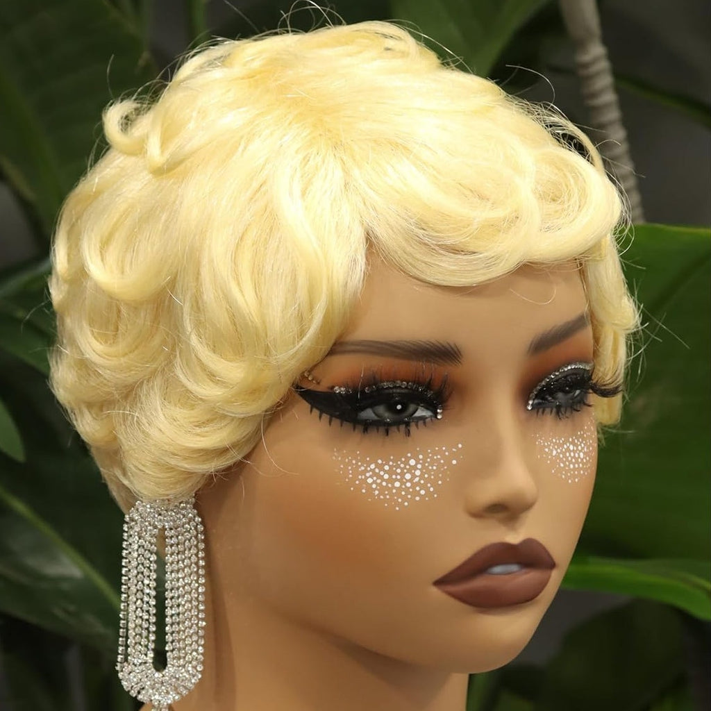 NWT ~ 4" Short Wavy Shaggy Blond Women's Wig & Wig Cap