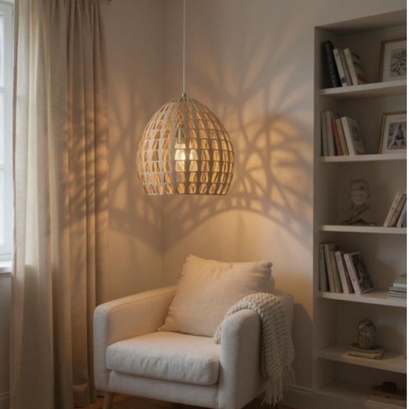 BRAND NEW Large Boho Handwoven Rattan Hanging Bohemian Wicker Lamp Light 14"x12"