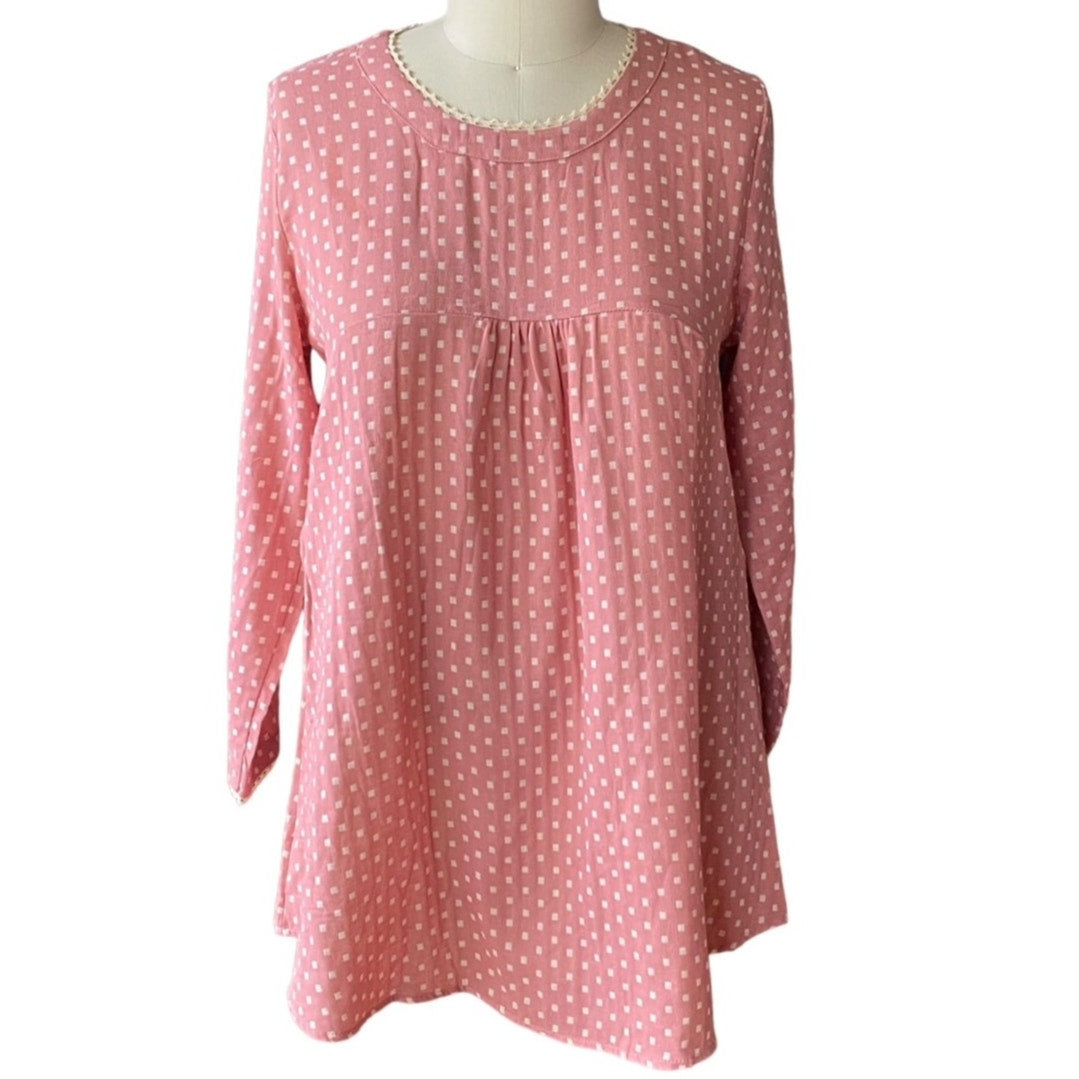 NWT- Pink Boho Smocked Babydoll Tunic Pockets Bohemian Dress ~ Women's Size XL