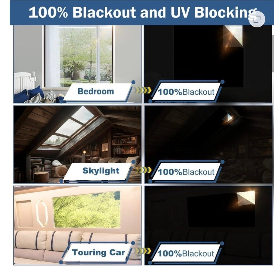 BRAND NEW Black 100% Portable No Drill 138" x 59" Blackout Window Film Curtains