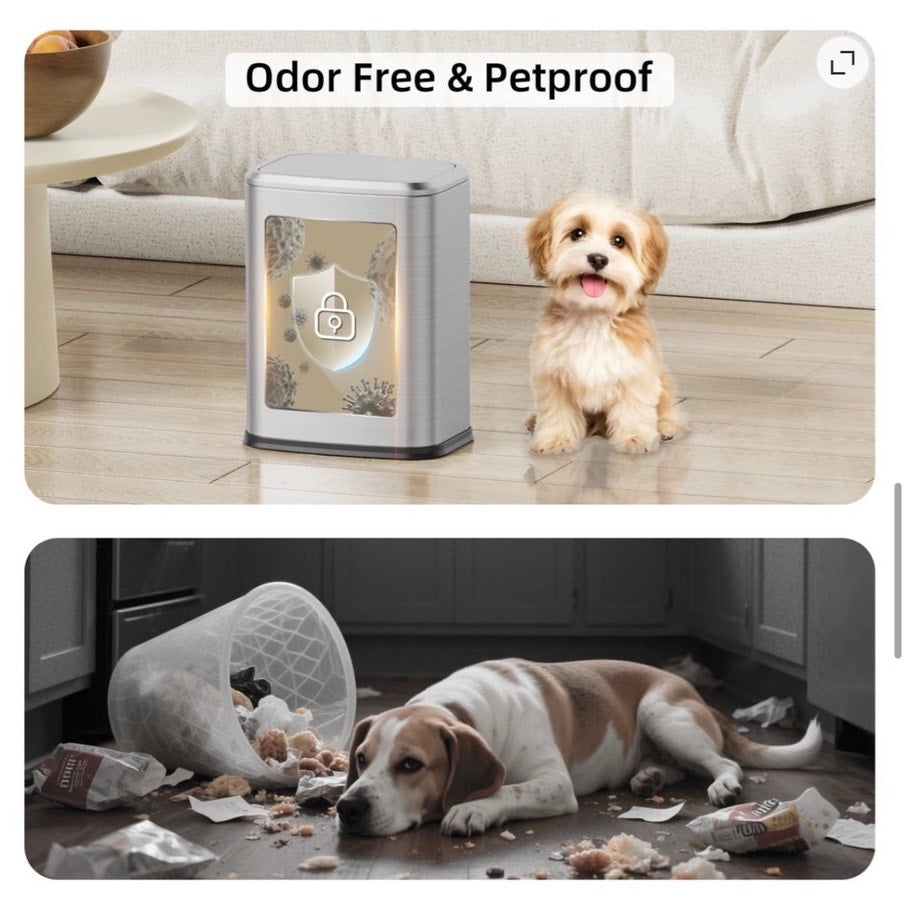 BRAND NEW ~ Silver 2.1Gal Stainless Steel Bathroom Trash Can Swing Lid & 60 Bags