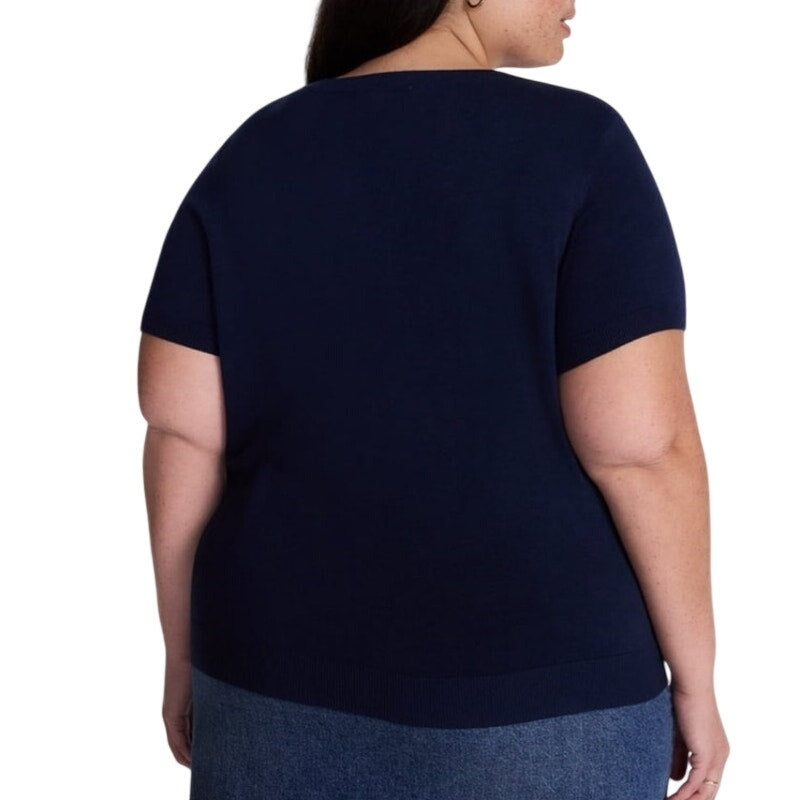 NWT ~ Women's Plus Size Lightweight Navy Blue Short Sleeve Sweater Top ~ Plus 3X