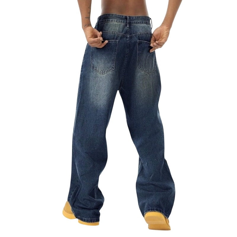 NWT ~ Men's Wide Leg Denim Dk Blue Jeans Y2K Loose Fit 90s Streetwear Pants ~ 2X
