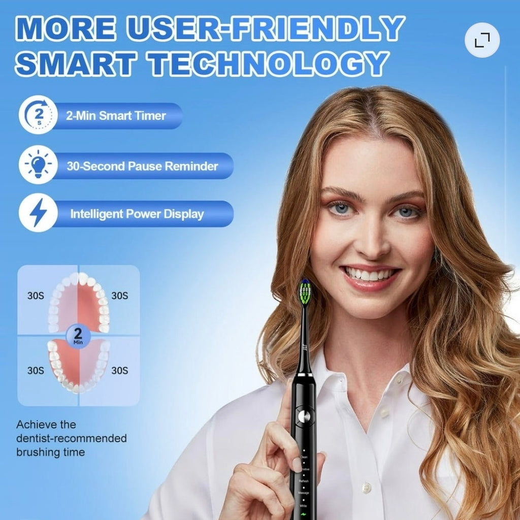 BRAND NEW ~ Black Electric Rechargeable Power Wireless Toothbrush & Travel Case