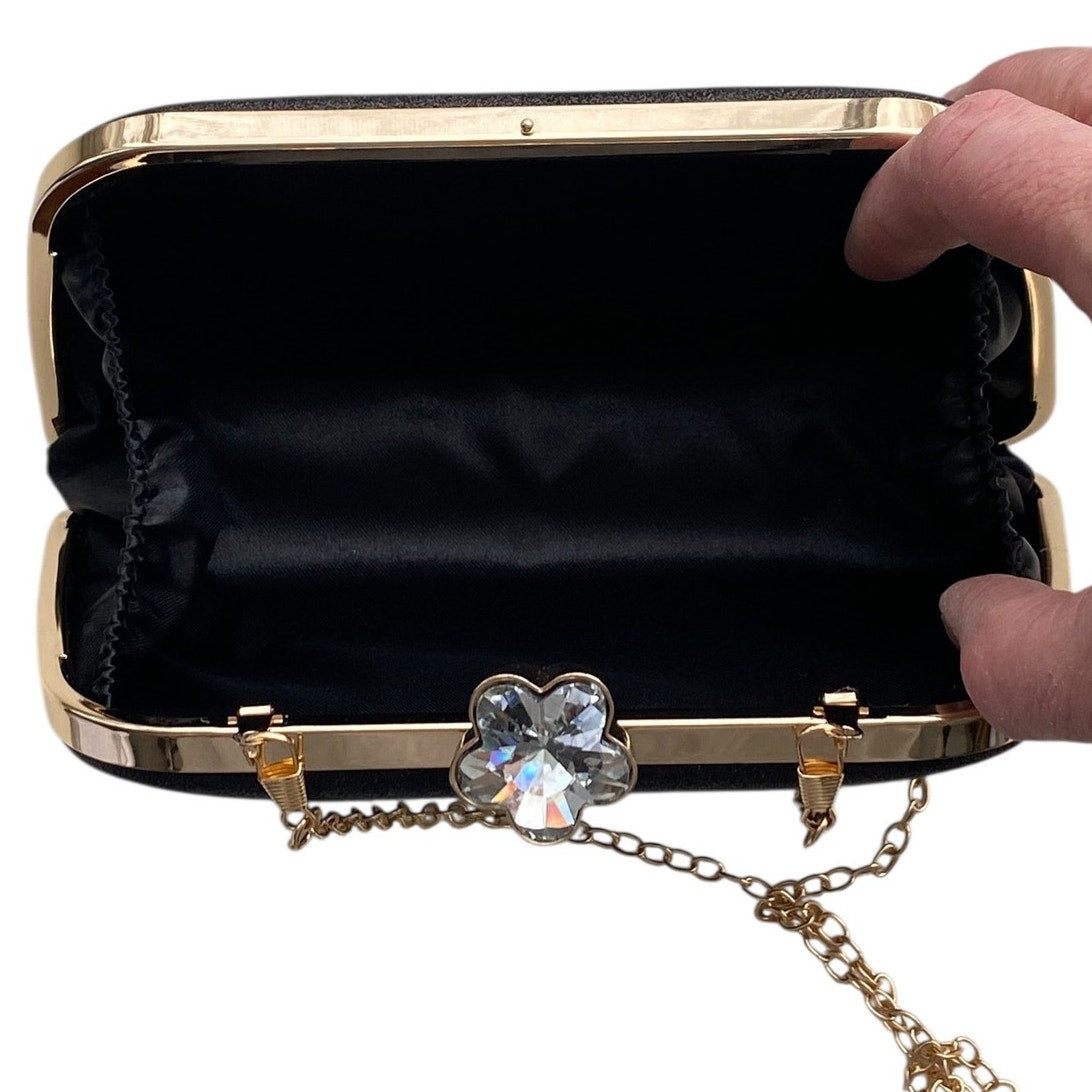 NWT Sparkly Black Glitter Clutch Crossbody Shoulder Bag Hardshell Evening Purse
