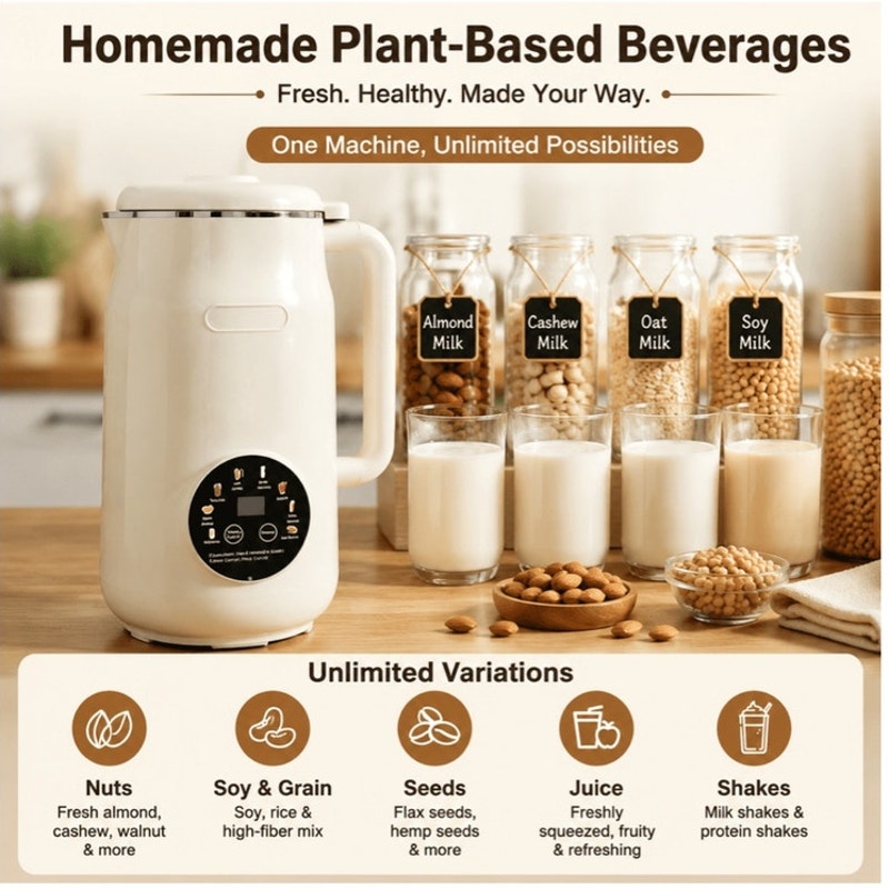 BRAND NEW ~ Beige 8-in-1 Automatic 40oz Self Cleaning Nut Milk Maker Machine