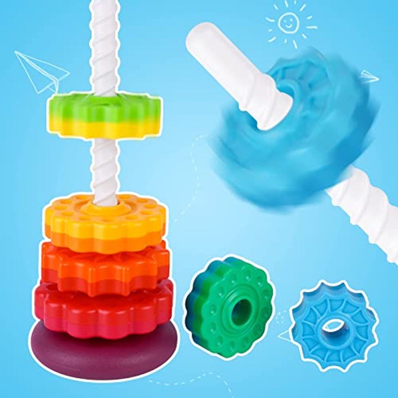 BRAND NEW ~ Colorful Spinning Stacking Toy Rainbow Tower Dual Color Wheels